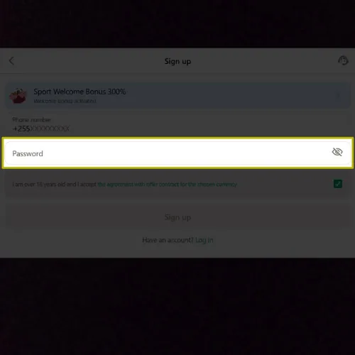 Create a password in Parimatch